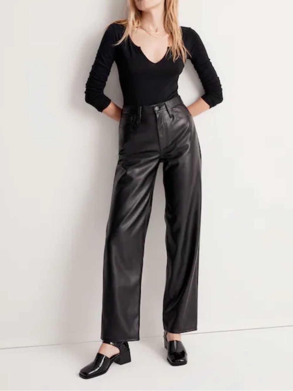 Madewell Black Faux Leather Straight-Leg Pants